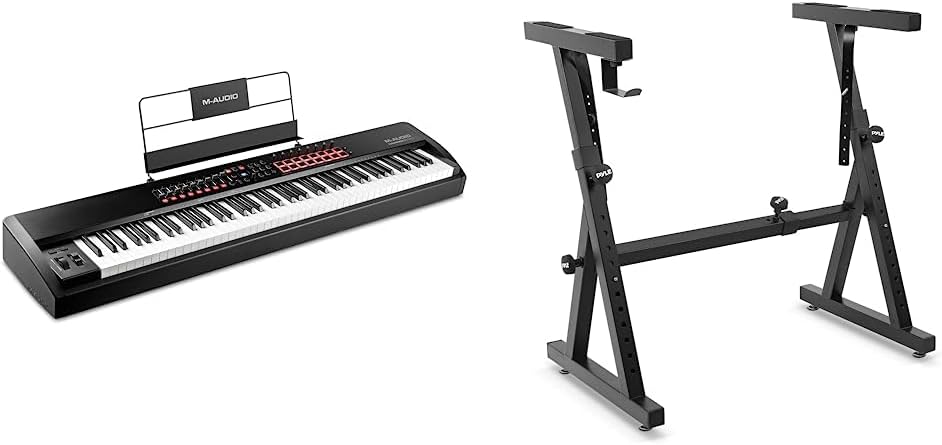 M-Audio Hammer 88 Pro – 88 Key USB MIDI Keyboard Controller With Piano Style Weighted Hammer Action Keys, Beat Pads & Height, Foam Padded Arms, Digital Piano Stand, Fits 54-88 Key Electric Pianos