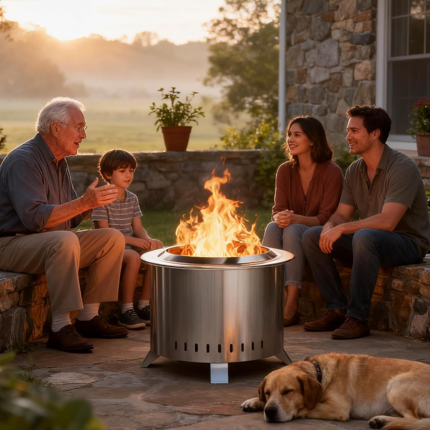 Smokeless Fire Pit,22 Inch Stainless Steel Firepit, Outdoor Wood Burning Fire Pit with Cover,Smokeless Firepits for Outside Backyard Patio Garden Camping Bonfire