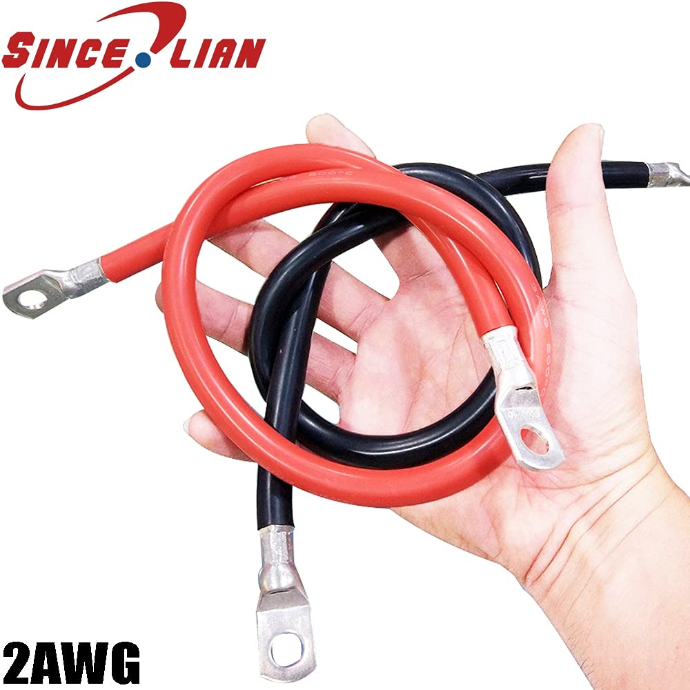 Davitu Wires & Cables - 2AWG extra soft silicone wire 35 square high temperature 200 degree thin copper wire flexible wire car battery wire wire termina - (Color: Red, Length: 2AWG 85cm, Terminal M8)