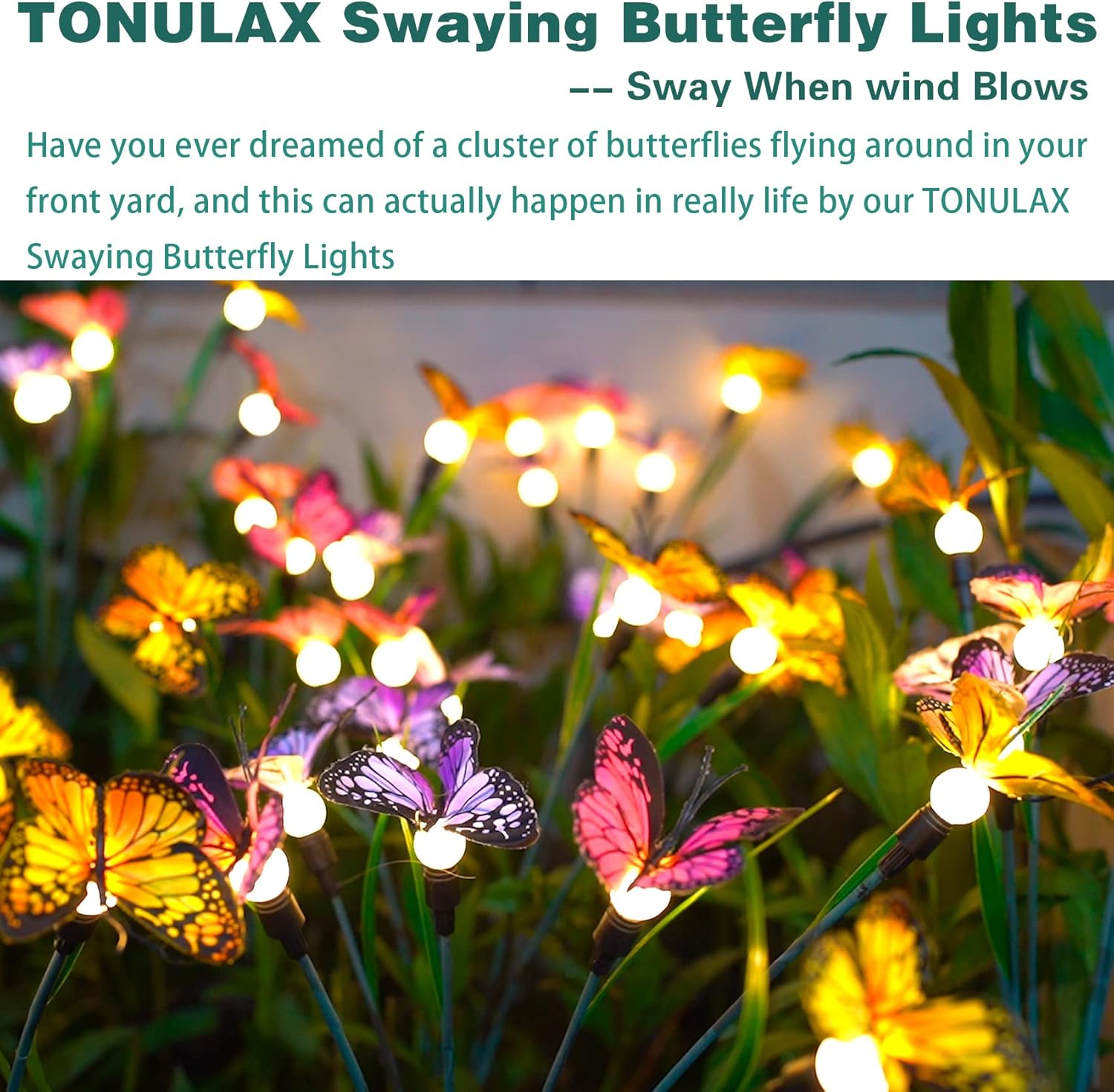 TONULAX Solar Garden Lights - Swaying Butterfly Light, Swaying in The Wind, Solar Outdoor Lights, Yard Patio Pathway Decoration, High Flexibility Iron Wire & Realistic Butterflies(10 Pack)