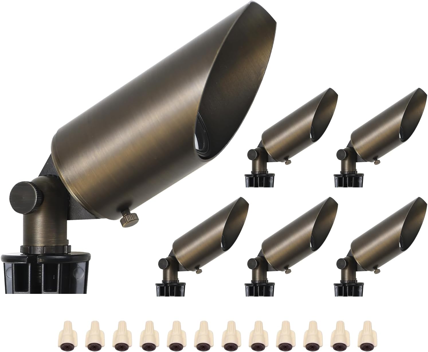 DOSHINE® Solid Brass Landscape LED Spotlights Outdoor Low Voltage Landscape Lighting AC/DC 12V Uplight Accent Light for Tree Garden Yard with Replaceable 5W 3000K Warm White 560LM MR16 Bulb (6-Pack)