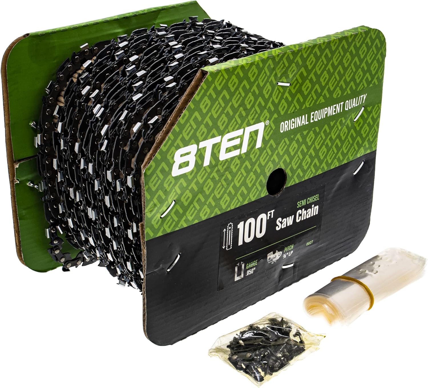 8TEN Chainsaw Chain Bulk Reel Semi Chisel 100 Foot .050 Gauge 3/8 Pitch Low Profile
