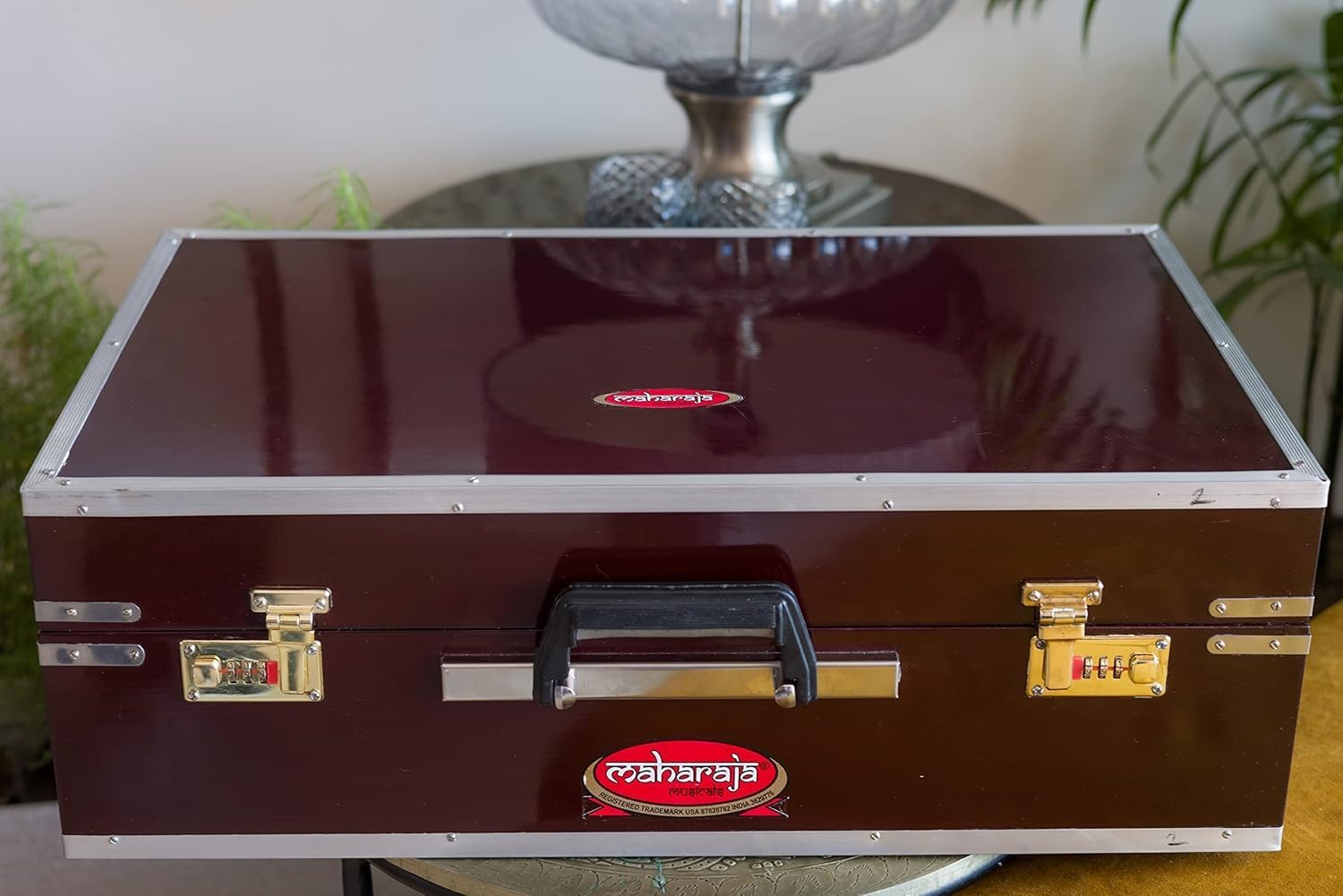 Maharaja Musicals, (Model 2025-26) Folding Harmonium Instrument, In USA, 9 Stops, Rosewood Color, Safri, 3 1/2 Octave, Coupler, Bag, Tuned To A440, Musical Instrument Indian-AHF