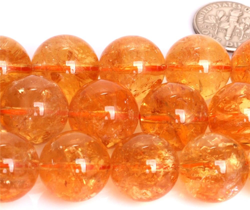 JOE FOREMAN 14mm Yellow Citrine Semi Precious Gemstone Round Loose Beads for Jewelry Making AAA Grade DIY Handmade Craft Supplies 15