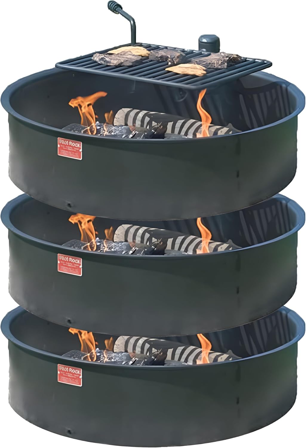 Pilot Rock 3 Pack 30 Inch Heavy Duty Steel Ground Fire Pit Ring and Metal Cooking Grate