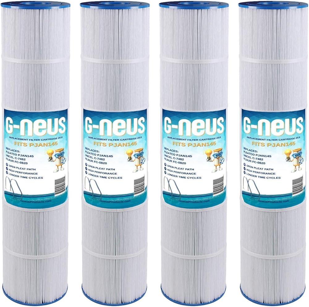 G-NEUS Pool & Spa Filter | Replaces Pleatco PJAN145, PJAN145-PAK4, Unicel C-7482, Filbur FC-0820, Jandy CL 580 4-Pack | 145 Sq Ft Coverage (x4) | High Performance Replacement Cartridge, 4 Pack