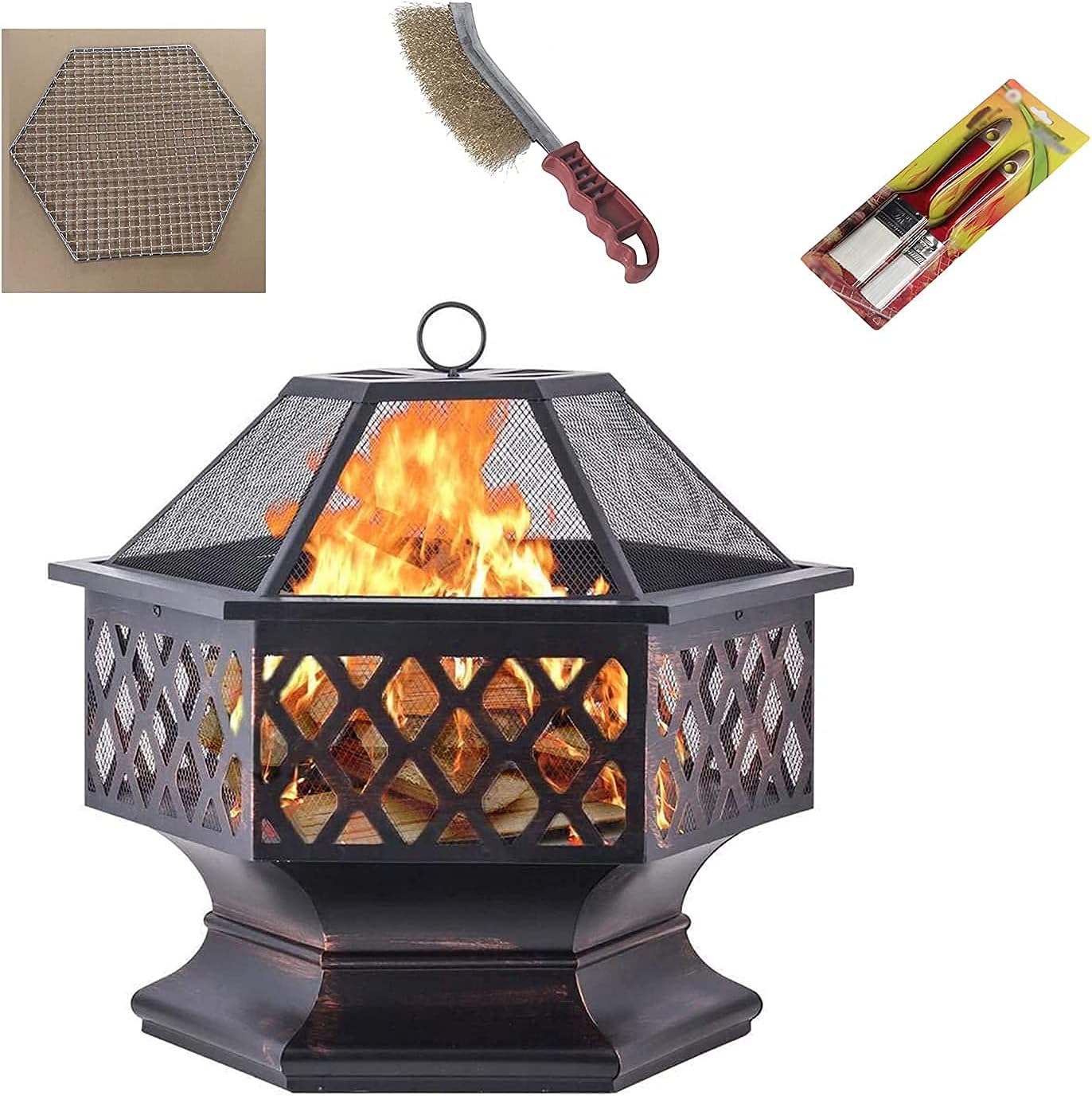 Wood Burning Fire Pit Grill Bowl with Grill Grate