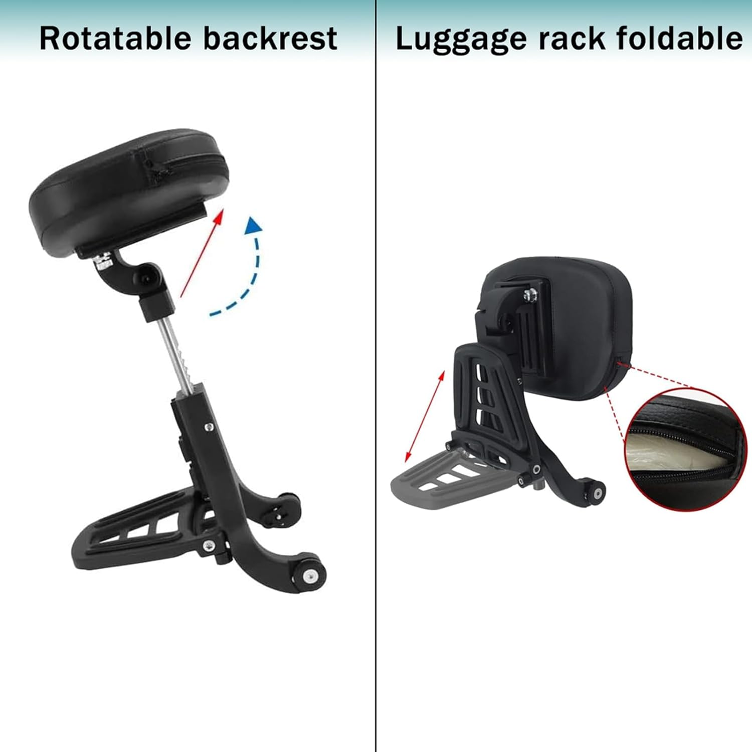 Motorcycle Multifunction Sissy Bar Driver Passenger Adjustable Backrest for Harley Nightster RH 975 Special RH975S 2022 2023 2024 2025 with Folding Luggage Rack Accessories (Black)