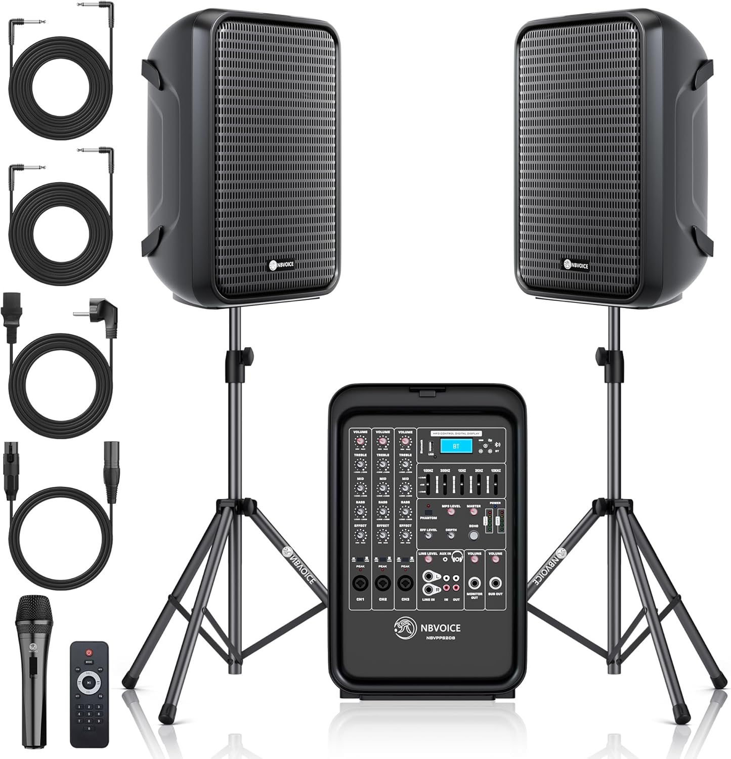 Professional Portable All-in-One Integrated 2-Way PA System Fixed Setup, Suitcase Design w/ 8-Channel Mixer, 2 Speaker Stands, Bluetooth, Mic for Performances, Presentations