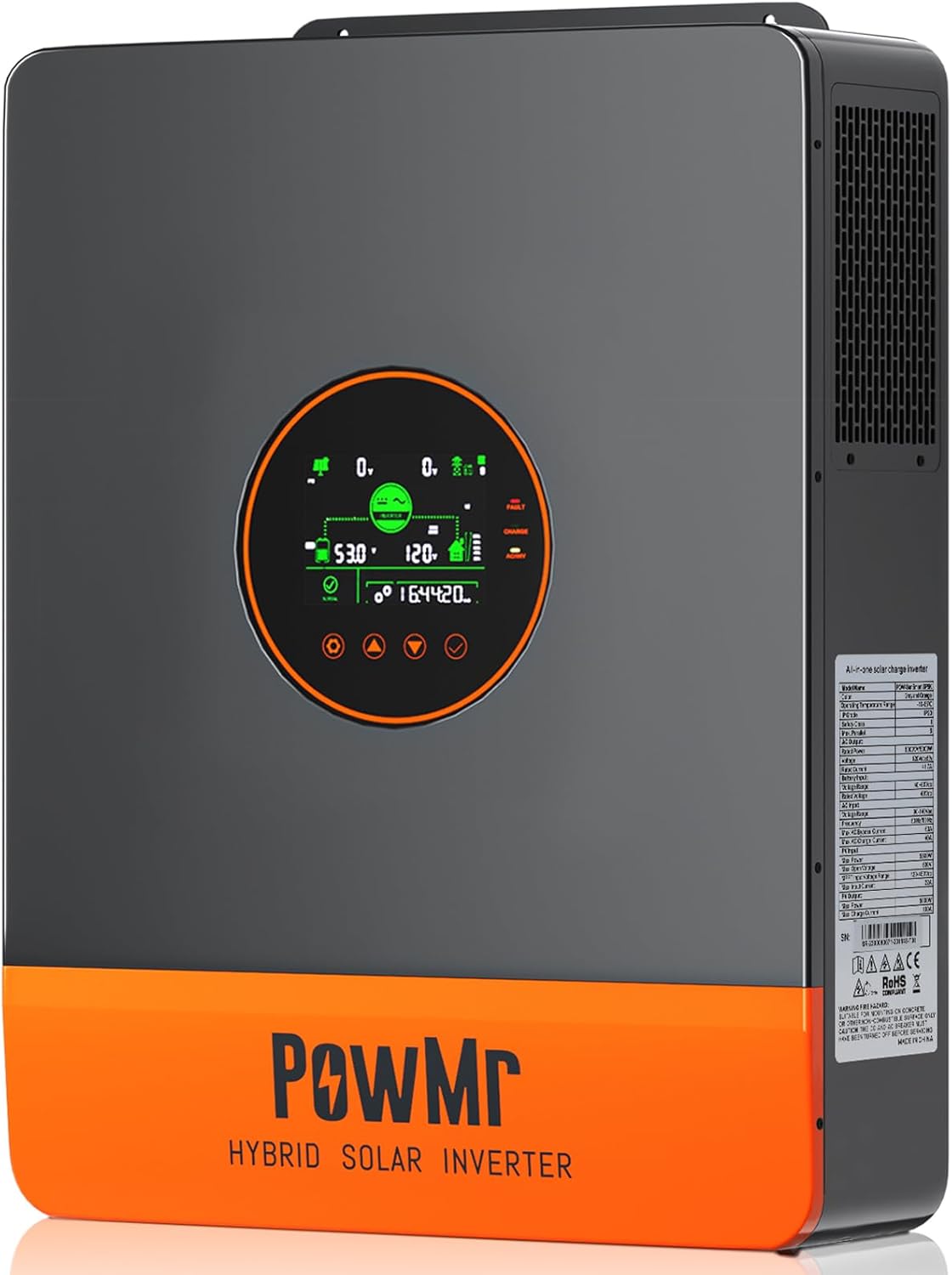 PowMr Solar Inverter 5200W 48Vdc to 110Vac, 5200W Split-Phase Solar Inverter Built-in 100A MPPT Controller | Max.PV Input 6KW 500VOC | Support 6 Units Parallel and Batteryless Run