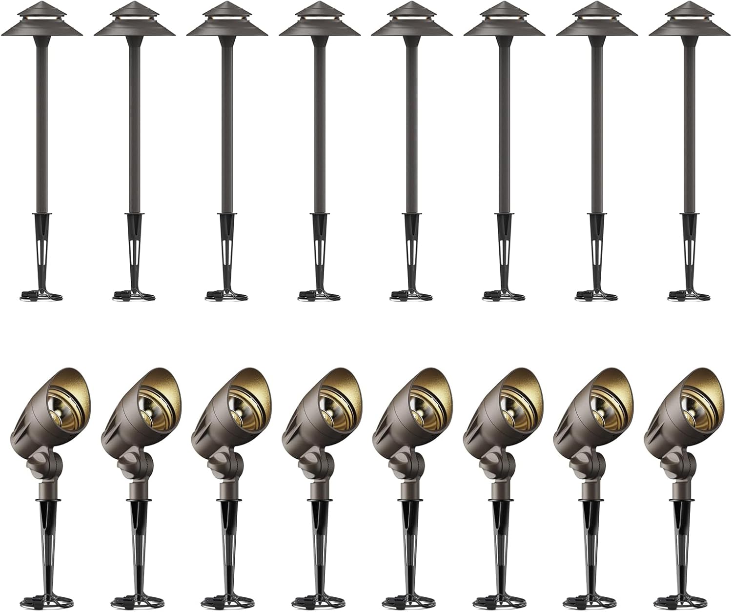 GOODSMANN Pathway Lights Kits 3W LED 8PK Outdoor Low Voltage Landscape Lighting 180 Lumen Path Light with 8PK 5W LED Outdoor Spotlight 2700K Warm White with Replaceable LED Bulbs