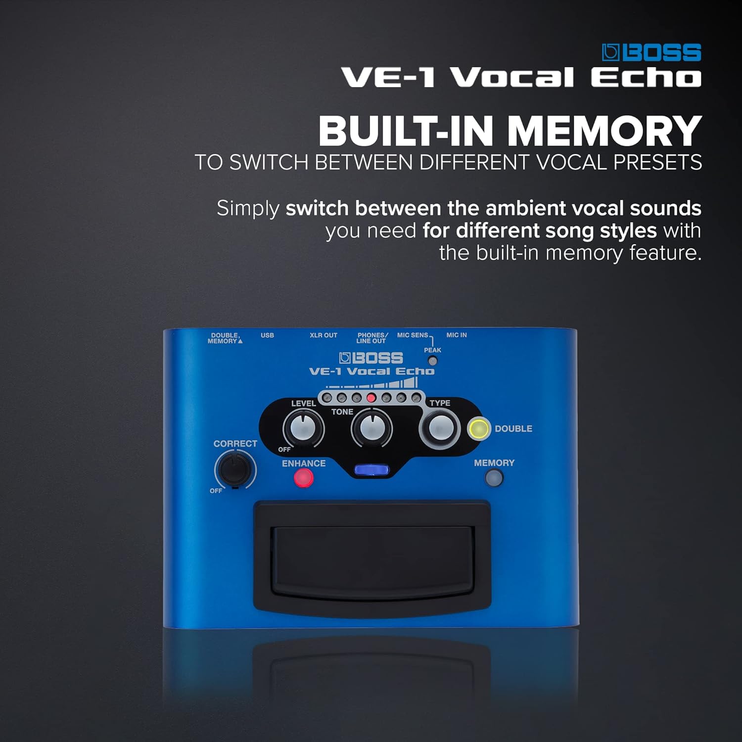 BOSS VE-1 Vocal Echo for Singers and Vocalists | Control Your Vocal Sound in Real-Time | Add Natural Ambience or Deep Reverb to your Voice | Seven Types of Adjustable Effects | Built-In Memory