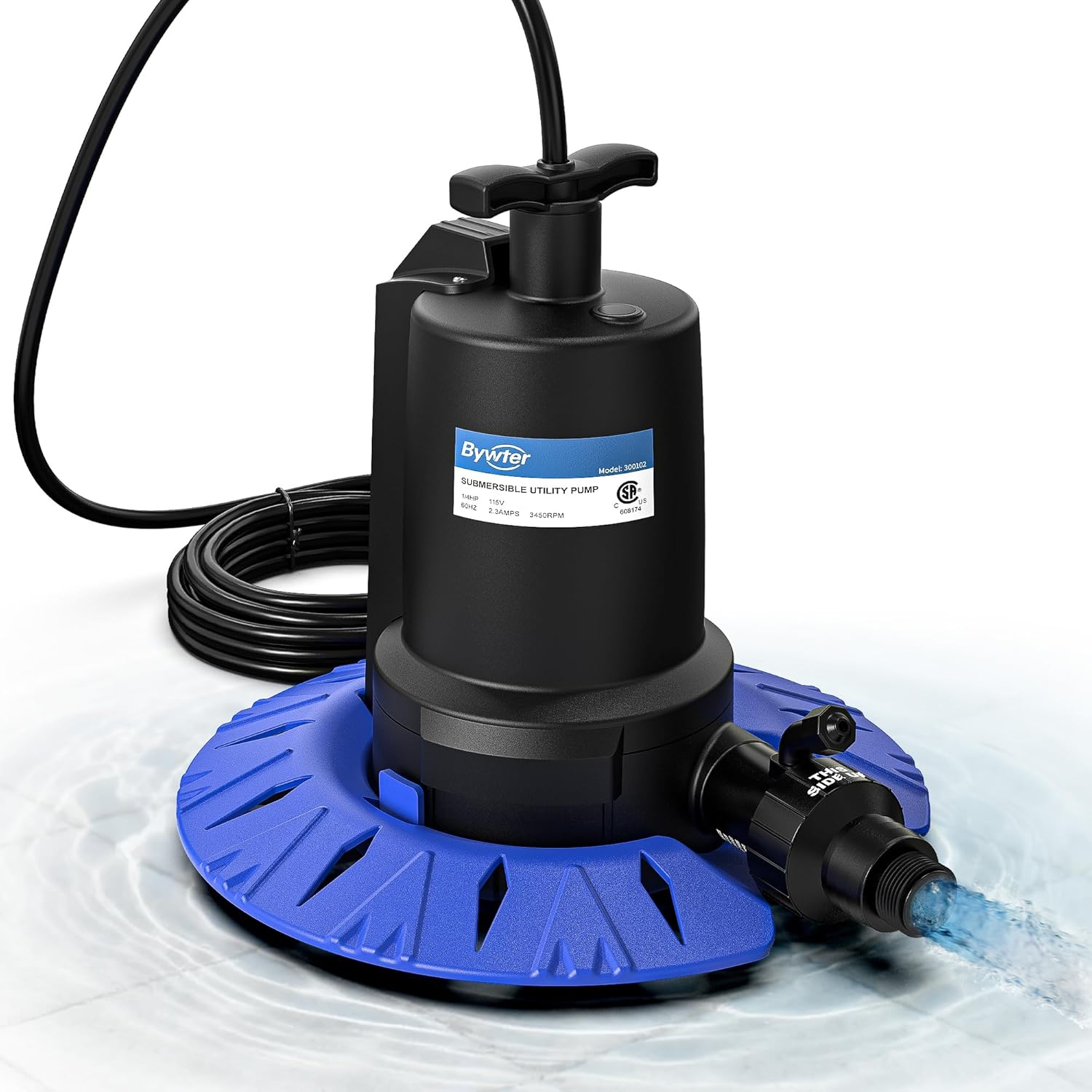 Pool Cover Pump, 1/4HP Automatic Swimming Pool Cover Pump, 1800 GPH Submersible Sump Pump with Check Valve Adapter for 3/4
