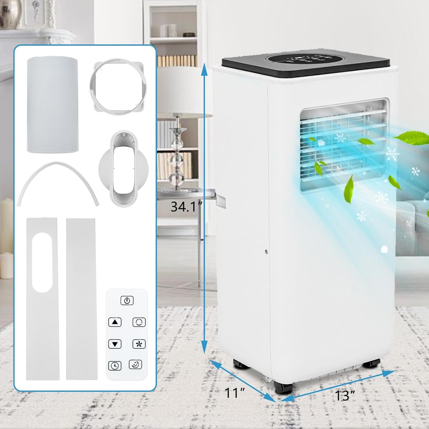 Portable Air Conditioner, 3-In-1 Standing Air Conditioner, 8000 BTU, Floor AC Unit For Room Up to 300 Sq. Ft, Portable AC with Remote Control For Bedroom and Office