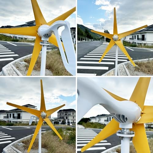 800W-1200W Wind Turbine Generator for 12V/24V/48V with MPPT Controller & 5 Yellow Blades, High Efficiency Windmill for Outdoor Garden & Home Use, Rated Wind Speed 1m/s