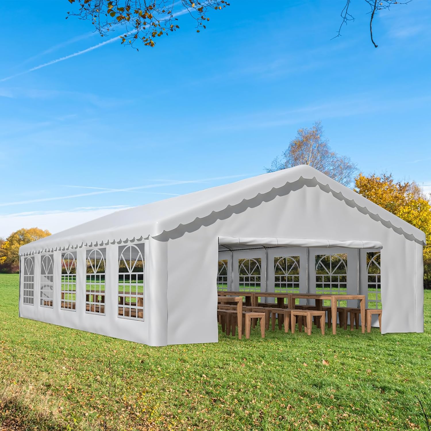 20 x 32 Large Party Tent Outdoor Heavy Duty Wedding Tent White Canopy Event Shelters Upgraded Galvanized Carport with Removable Sidewall &Roof for Commercial, Parties