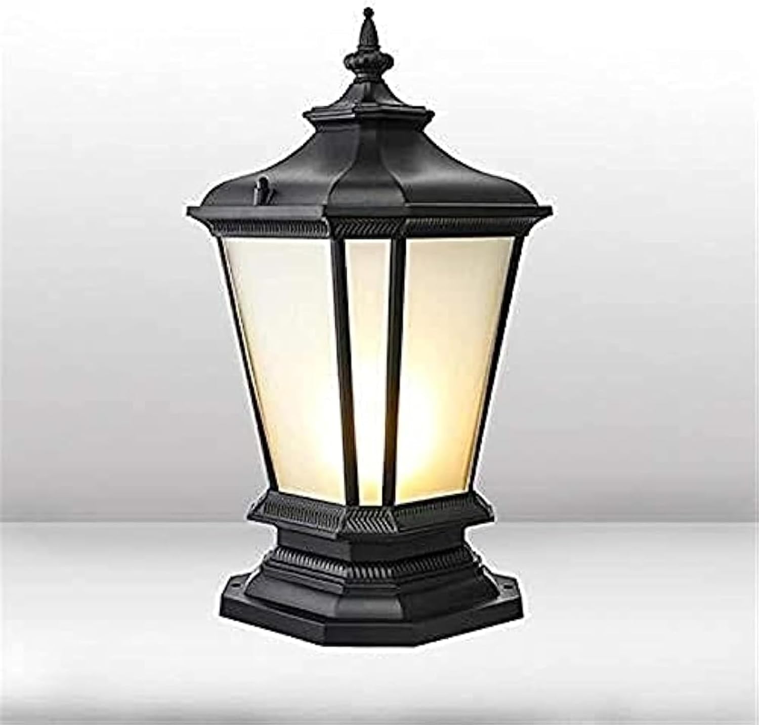 Outdoor Column Light Black, European Traditional Waterproof Garden Post Lighting Fixture Aluminum Modern Fence Pillar Lamp Outside External Patio Landscape Glass Post Lantern E27 Fixture