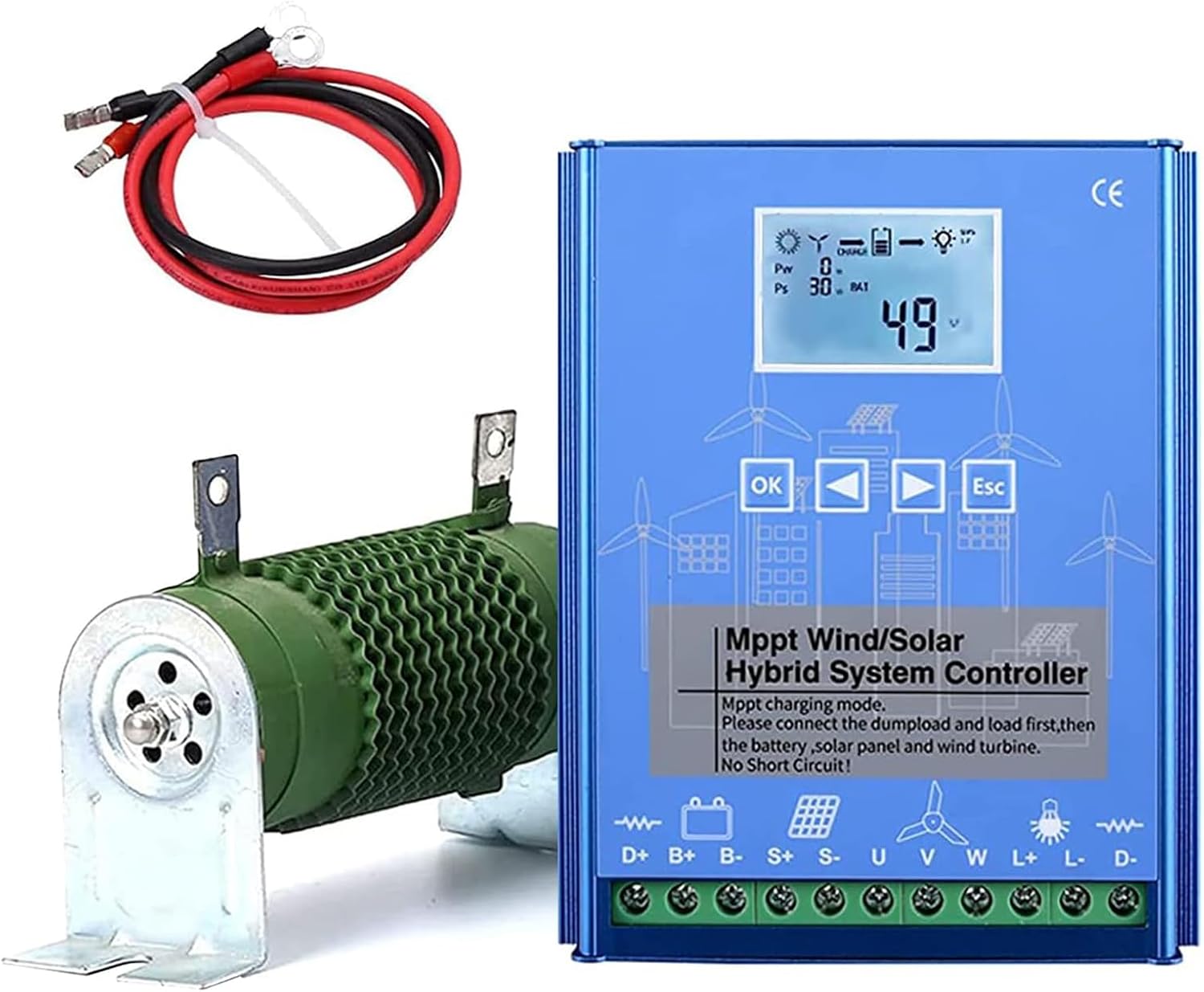 Mppt Wind Solar Hybrid Charge Controller 3000W 12V/24V/48V Solar Panel Adjustment Machine for Wind Turbine Generator /Solar Panel Battery Charger(Blue),12v