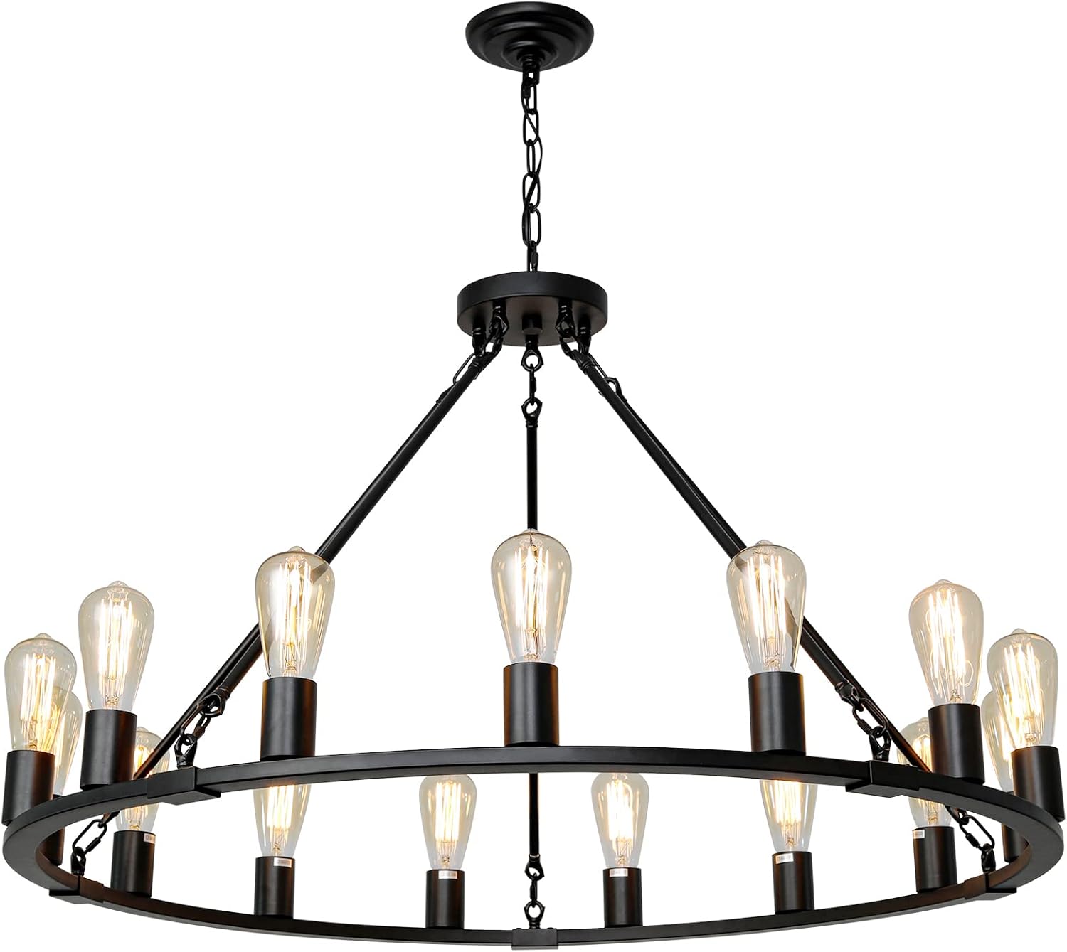 Wagon Wheel Chandelier, 15 Light Black Farmhouse Chandeliers for Dining Room, Dia 40'' Industrial Dining Room Light Fixture for Kitchen Island Living Room Foyer