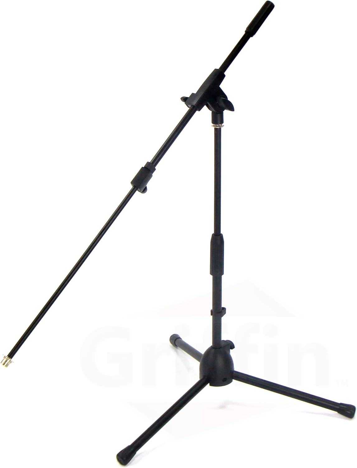 GRIFFIN 2 Pack Short Tripod Mic Stands (Low Profile-X Series) with Boom Arm & Telescoping Holder – For Kick Drum, Studio Recording & Guitar Amp Mic