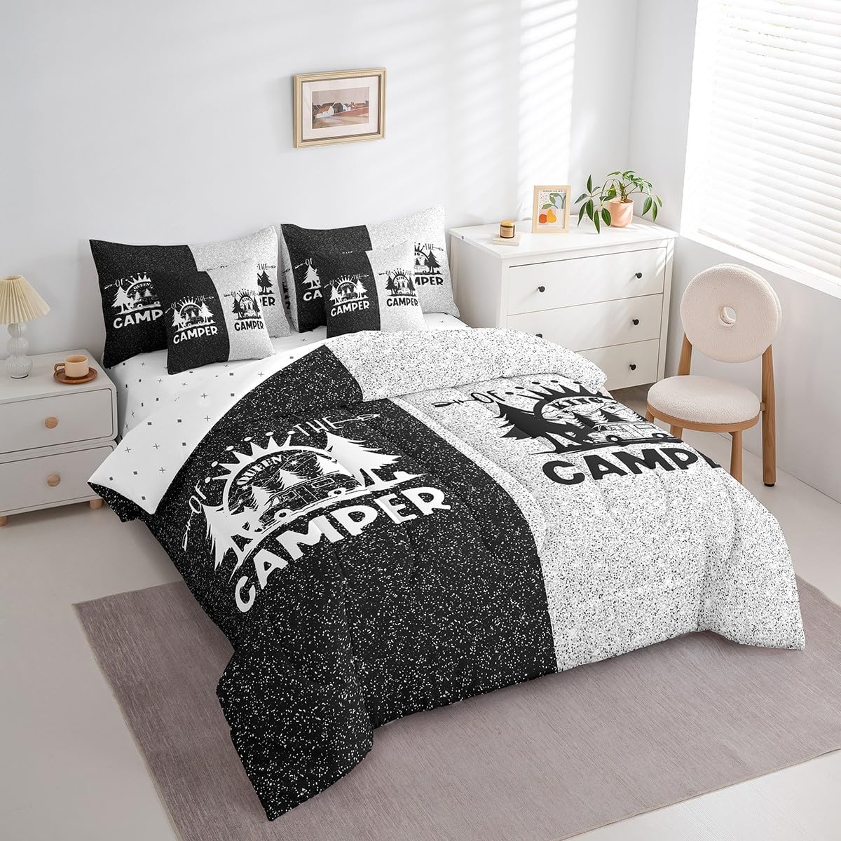 Erosebridal 7 Piece Rustic Camping Queen Bedding Set for Camper,Rv Comforter Set for Travel Trailer Accessories,Kids Adults Woodland Cabin Bed in a Bag with Fitted Sheet,Flat Sheet,Pillowcases