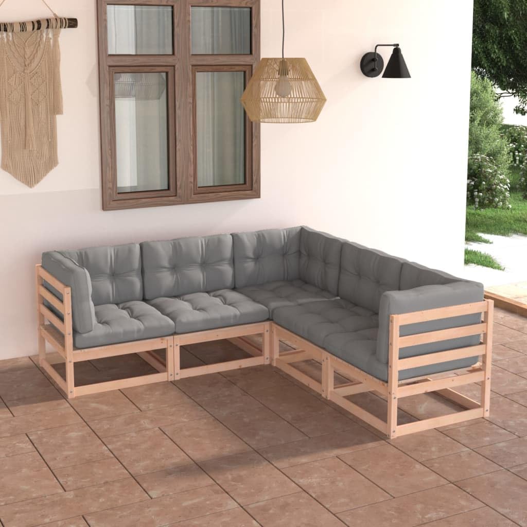 Patio Set 5 Piece Patio Lounge Set with Cushions Solid Wood Pine