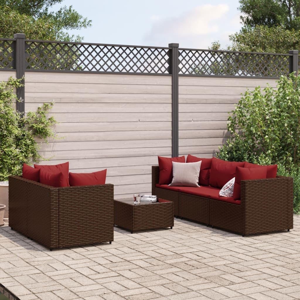 6 Piece Patio Lounge Set with Cushions Brown Poly Rattan,Premium Rattan Corner Sofa and Table Set for Patio Garden Backyard Furniture Sets for Patio, Lawn & Garden
