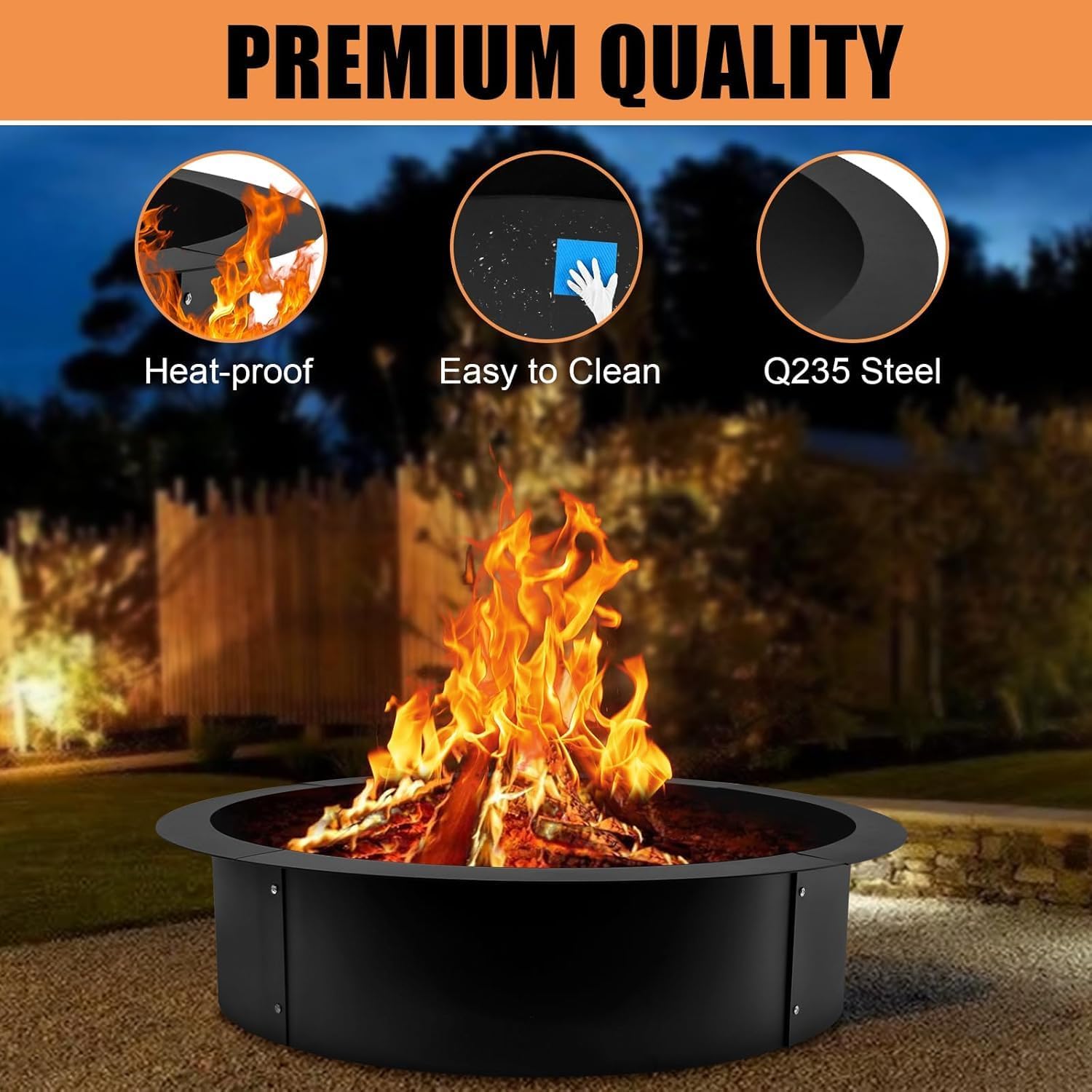 Fire Pit Ring Insert for Outdoor Wood Burning, Heavy-Duty Steel Firepit Liner for Above or In-Ground DIY Camping, Garden, Patio and Backyard Use