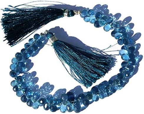 13 inch natural beads strand of 7x5-10x6mm faceted teardrop blue quartz gemstone briolletes beads for DIY jewelry - necklace, bracelet, earring, ring.
