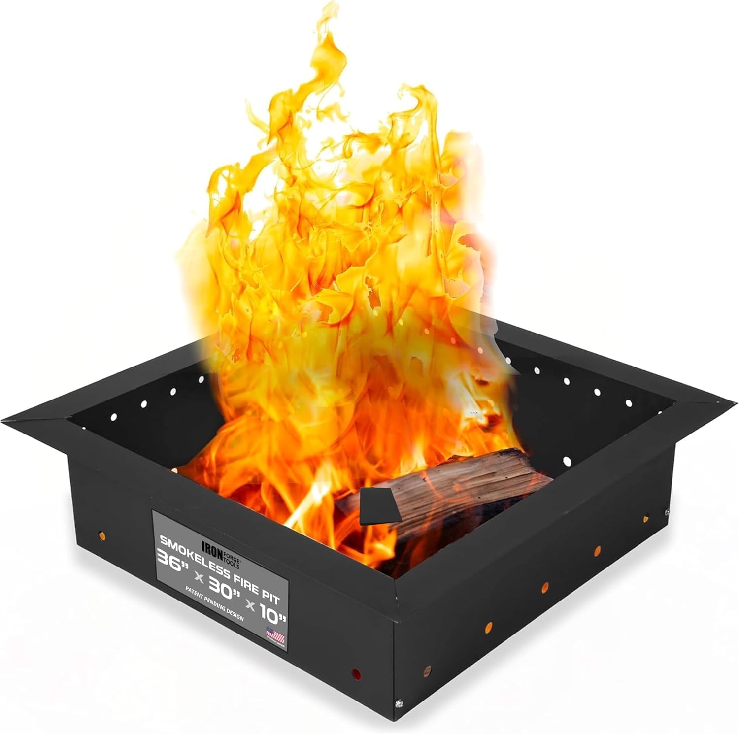 Iron Forge Tools Square Fire Pit Ring 36 Inch Outer/30 Inch Inner - Outdoor Heavy Duty Metal Smokeless Fire Ring Insert Liner - Patent Pending (36x30x10)