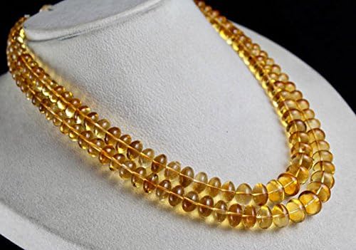 2 Line Natural Yellow Citrine Round Beads Necklace 15 INCHES 12.5 MM to 8 MM