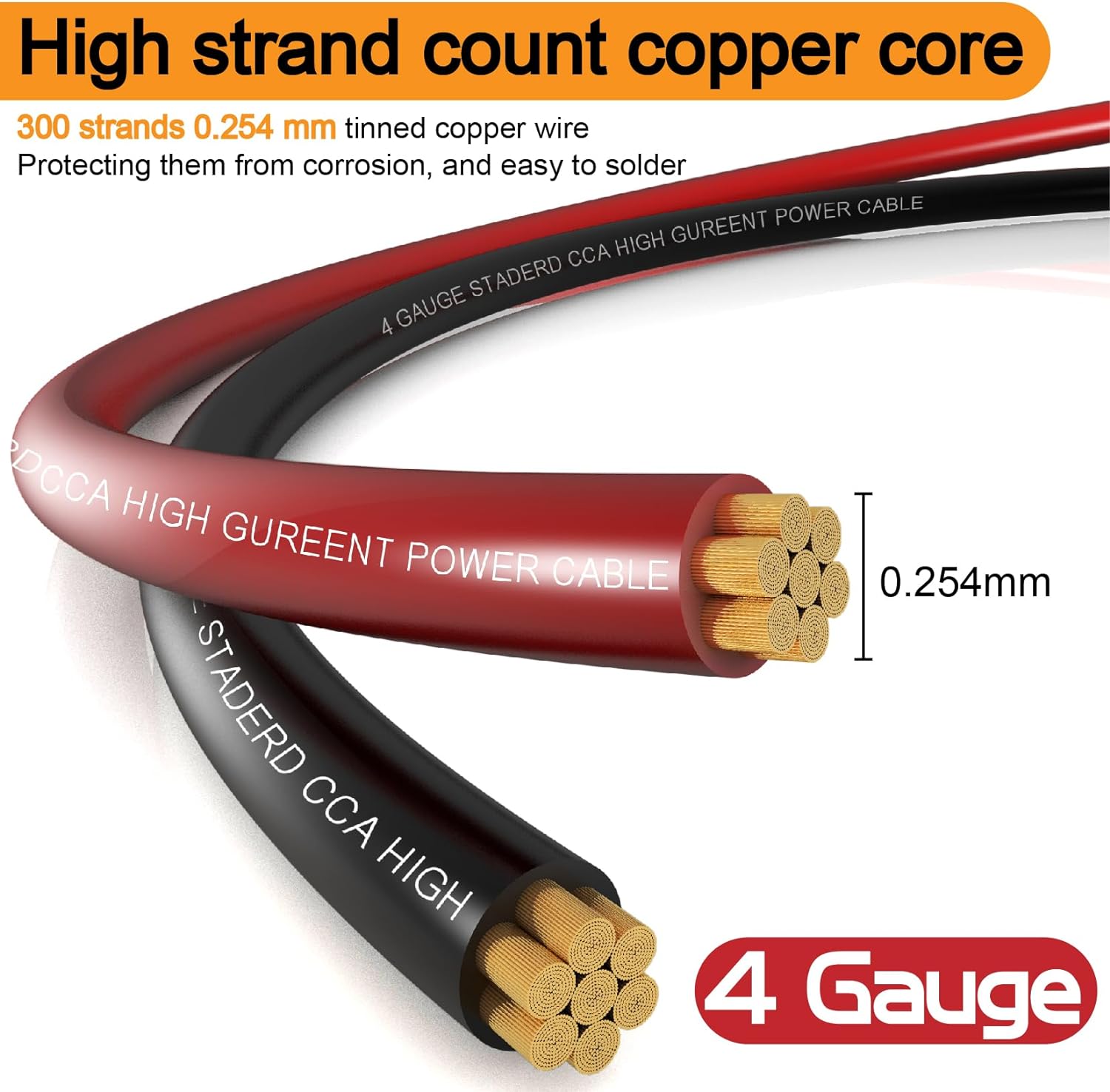 4 Gauge Wire (50FT Black+50FT Red) Copper Clad Aluminum CCA,20PCS Lugs Terminal Connectors,20PCS 3:1 Heat Shrink Tube and a 10 Inch Heavy Duty Cable Cutter