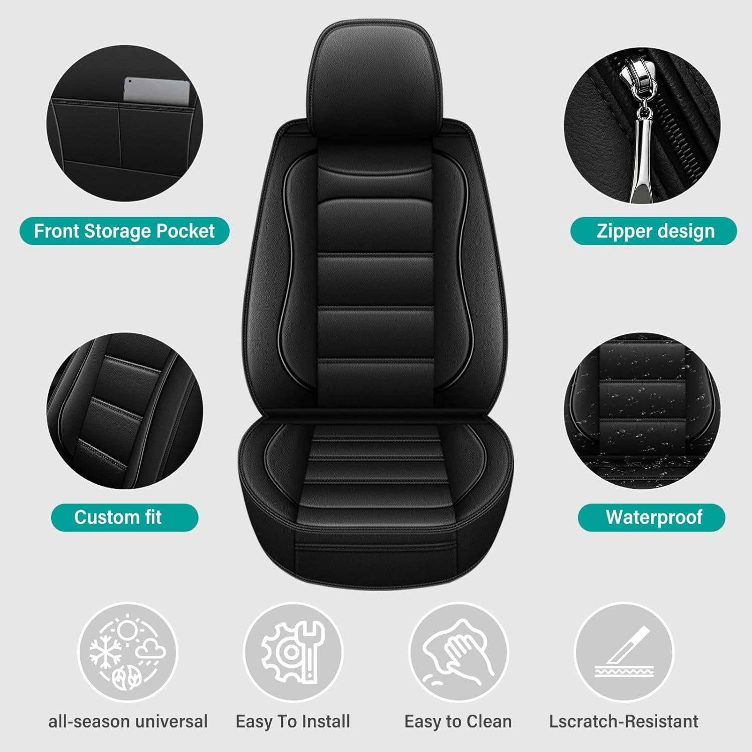 Car Seat Covers Full Set Fit for Acura RDX 2007-2018: Luxury Leather Automotive Seat Covers Car Seat Protector(5 Seat, Black)