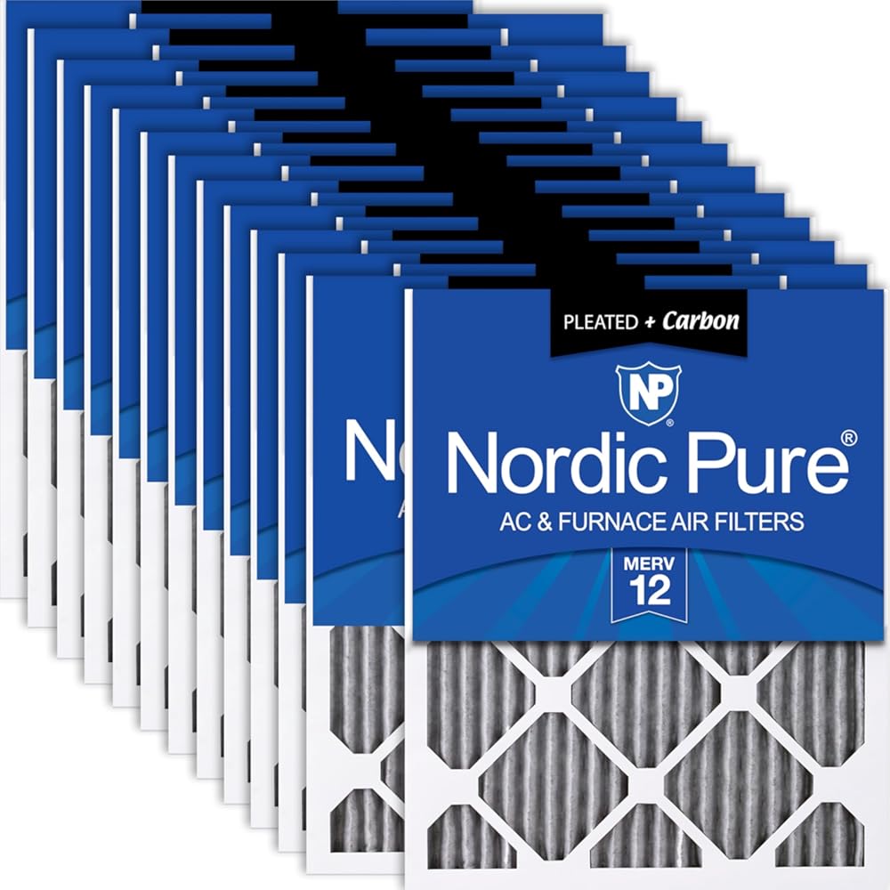 Nordic Pure 12x25x1 (Actual Size: 11 3/4 x 24 3/4 x 3/4) Furnace Air Filters MERV 12 Pleated Plus Carbon 24 Pack