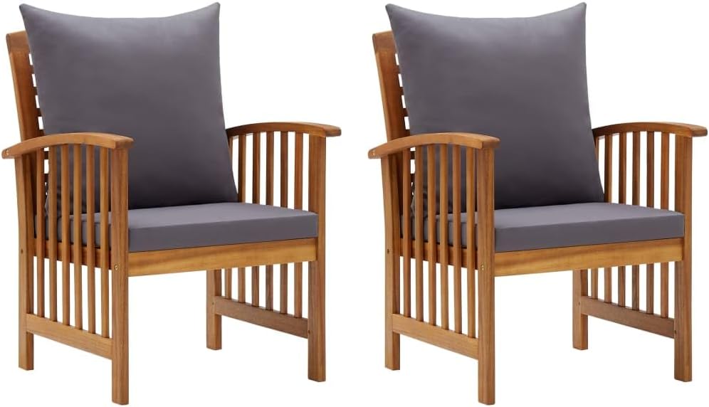 Patio Chairs with Cushions 2 pcs Solid Acacia Wood,Solid Wood Garden Chairs with Cushions and Back Pillows Set of 2 for Outdoor Patio, Porch, or Terrace Outdoor Furniture, Outdoor Chairs, Grey