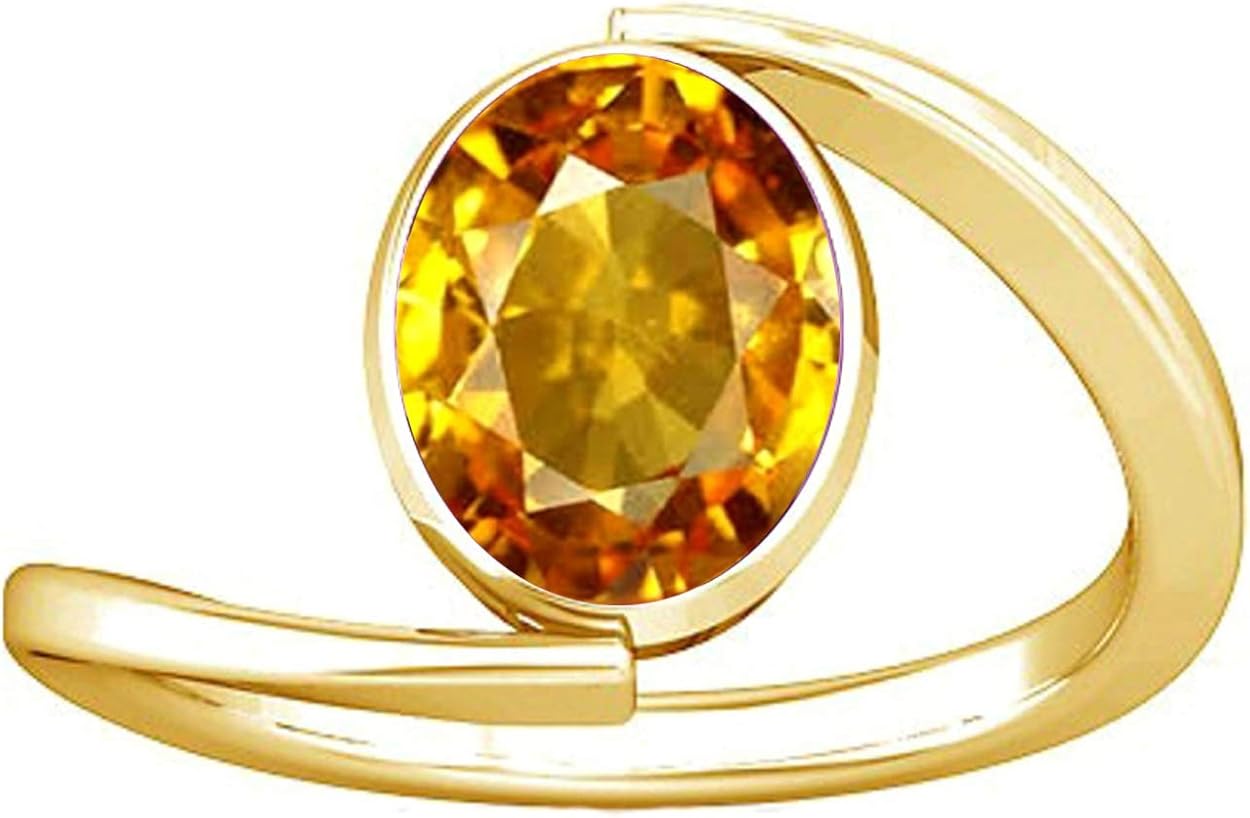 Divya Shakti 6.25-6.50 Carat Citrine Sunhela Golden Topaz Gemstone Panchdhatu Ring for Women