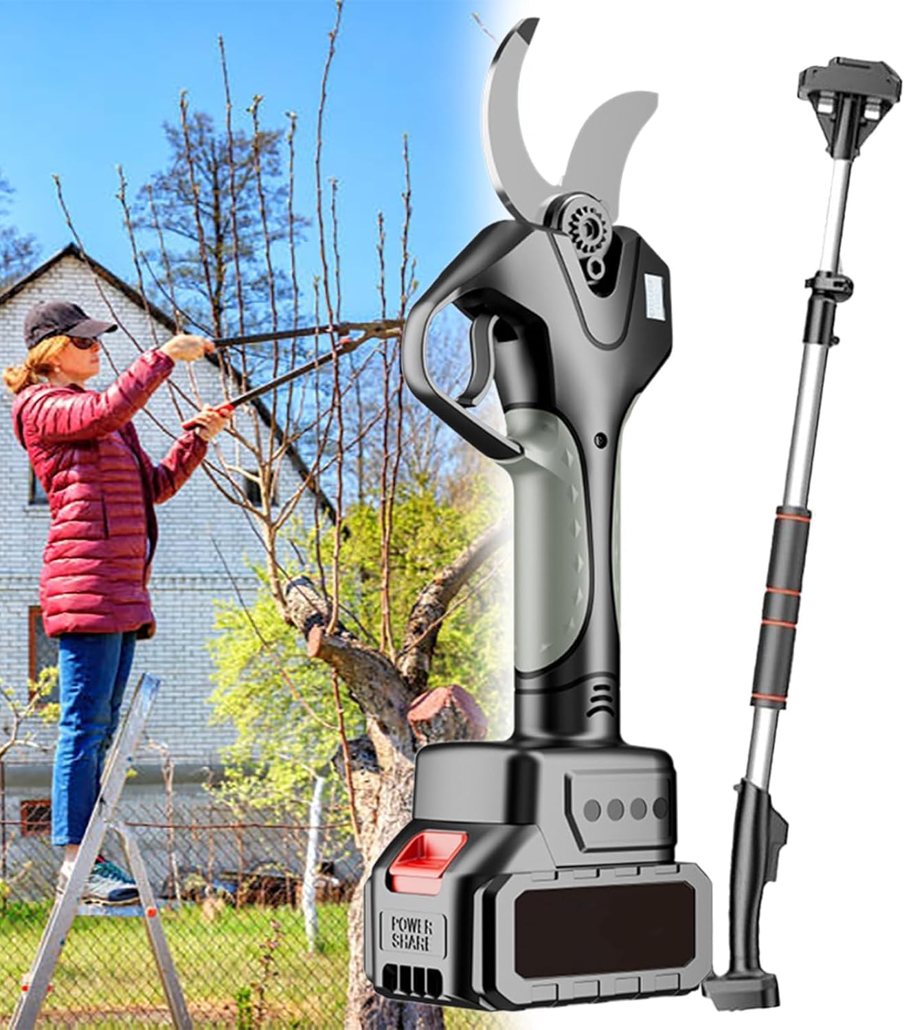 Electric Pruning Shears Cordless Pruner Shears Brushless 3 Inch Cutting Diameter with 2 Battery Pruning Shears Garden Tool for Tree Trimming Branch Cutter