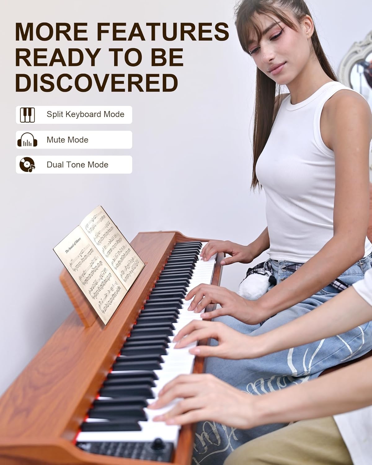 SP88G Digital Piano 88 Key Semi-Weighted Keyboard with Stand & Sustain Pedal, Electric Piano for Beginners & Adults, Headphone Jack, USB-MIDI, 800 Tones, 600 Rhythms, 80 Demo Songs