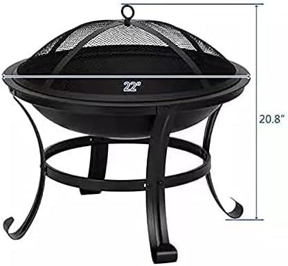 BBQ Grill Outdoor 22Inch Outdoor Fire Pits, Patio Stove Wood Burning BBQ Grill Fire Pit Bowl Iron Round Shape Fire Pit for Outside Wood Burning for Backyard Garden Patio Heating, Camping and BBQ