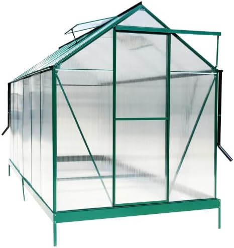 【LuckyNote】6.3'*12.2'*7' Polycarbonate Greenhouse, Heavy Duty Outdoor Aluminum Walk-in Green House Kit with Rain Gutter, Vent and Door for Backyard Garden, color green shipped in two separate parcels