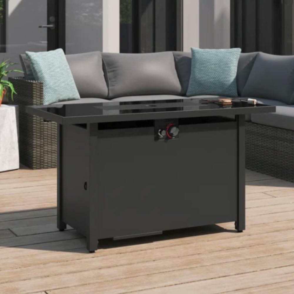 Modern Steel Outdoor Fire Pit Table with Lid, 25 Inch High x 42 Inch Wide, Rust Resistant for Patio, Deck, and Garden Use