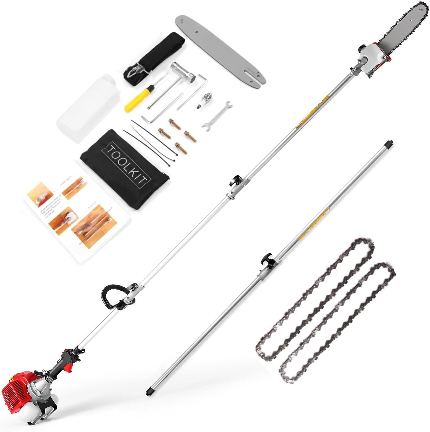 Gas - Powered Pole Saw - 58CC 2 - Cycle, 16 - Foot Reach, 11.5 - inch Bar - Ideal for Tree and Branch Trimming