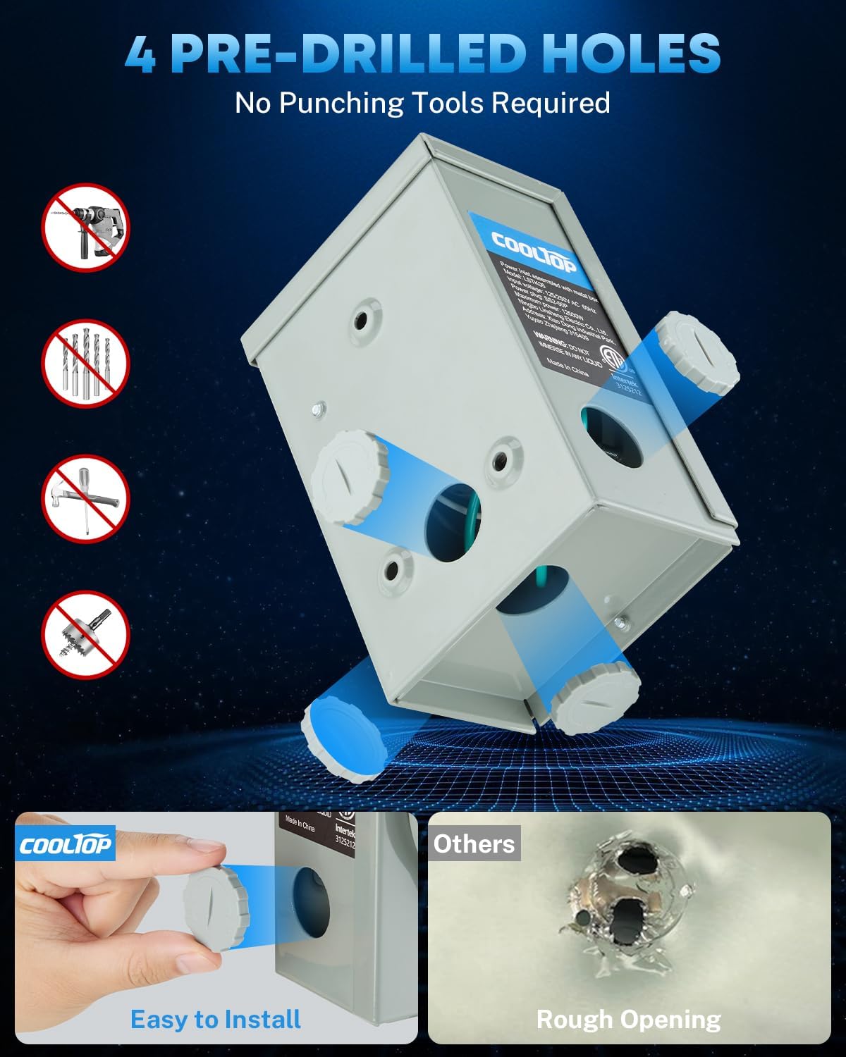 COOLTOP 50 Amp Generator Cord and Power Inlet Box Kit, 15FT Extension Cable STW 6/3+8/1 AWG Generator Cord 125/250V NEMA 14-50P to SS2-50R Pre-Drilled Inlet Box Waterproof Combo Kit, ETL Listed