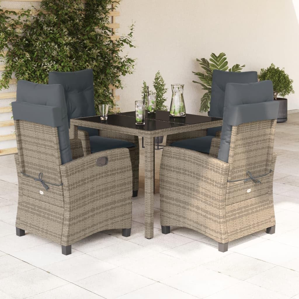 5 Piece Patio Dining Set with Cushions Gray Poly Rattan Garden Furniture