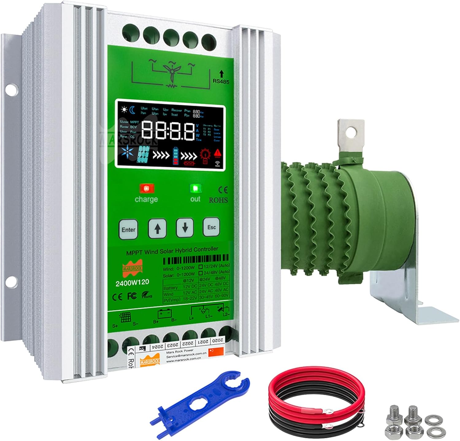 1600W MPPT Hybrid Wind Solar Controller Charge and Discharge Regulator Deluxe Version for Wind Max 800W Solar 800W for 12/24/48V Sealed and Lithium Battery Colorful LCD Display (12/24/48V)