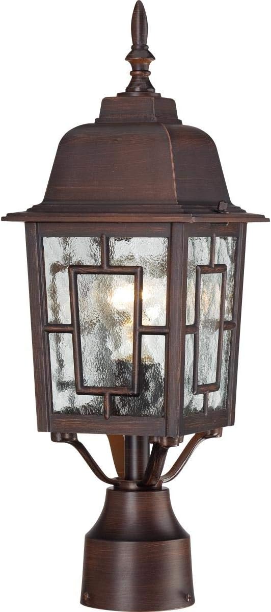 Nuvo Lighting 60/4928 Banyon One Light Post Lantern 100 Watt A19 Max. Clear Water Glass Rustic Bronze Outdoor Fixture