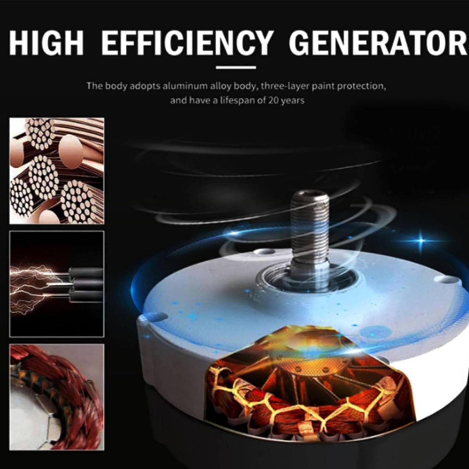 48V, 3-Blade Outdoor Windmill Power Kit, 100W-10000W Vertical Axis Wind Turbine Generator, 12V/24V/48V/220V, for Renewable Energy Power Supplementation