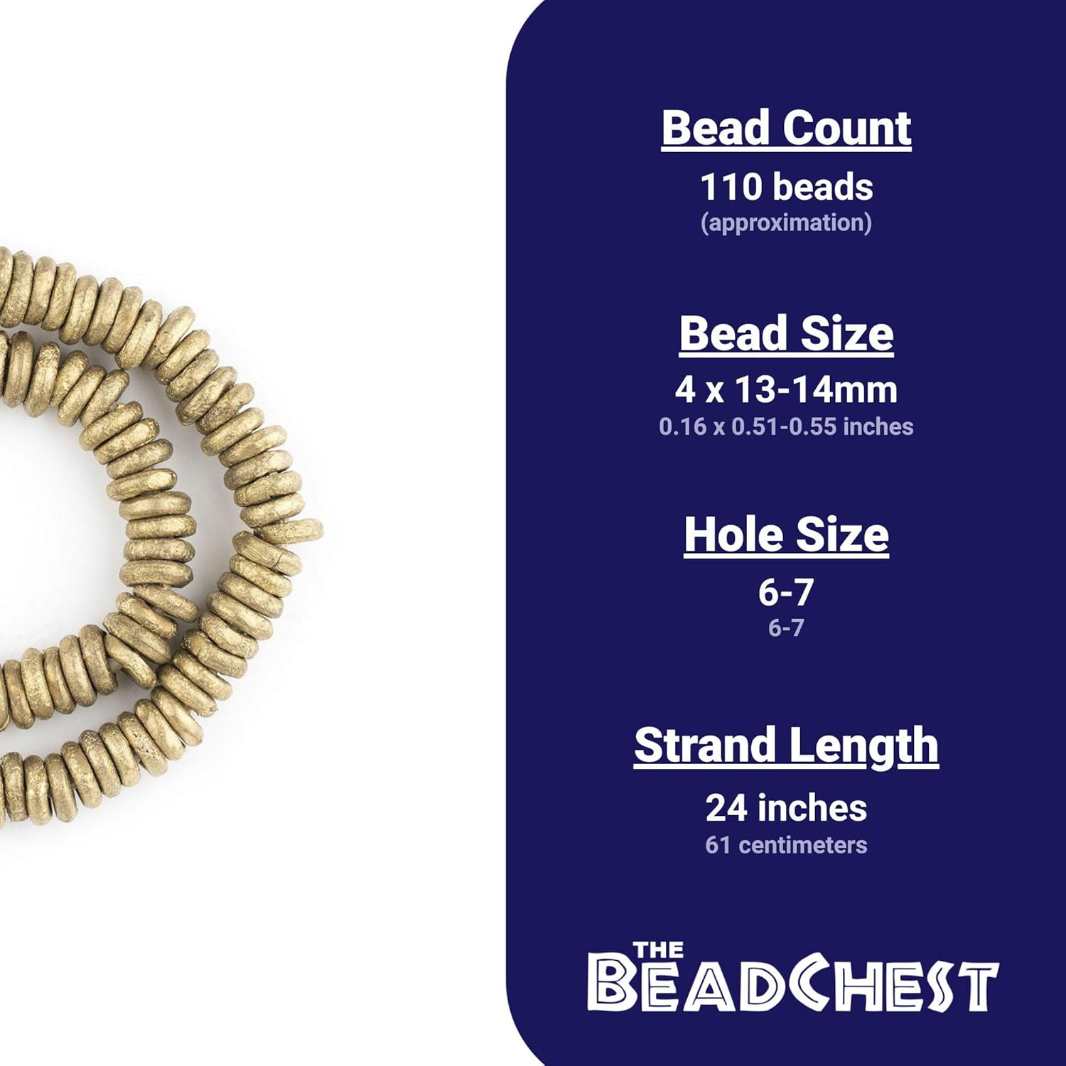 The Bead Chest Nigerian Brass Donut Ring Beads 14mm African Large Hole 24 Inch Strand Handmade
