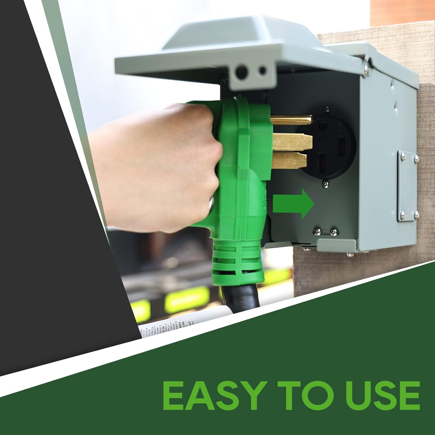 RVGUARD 50 Amp 25 Foot RV Power Cord, 14-50P to SS2-50R Generator Extension Cord, Heavy Duty STW Cord with LED Power Indicator and Cord Organizer, Green, ETL Listed