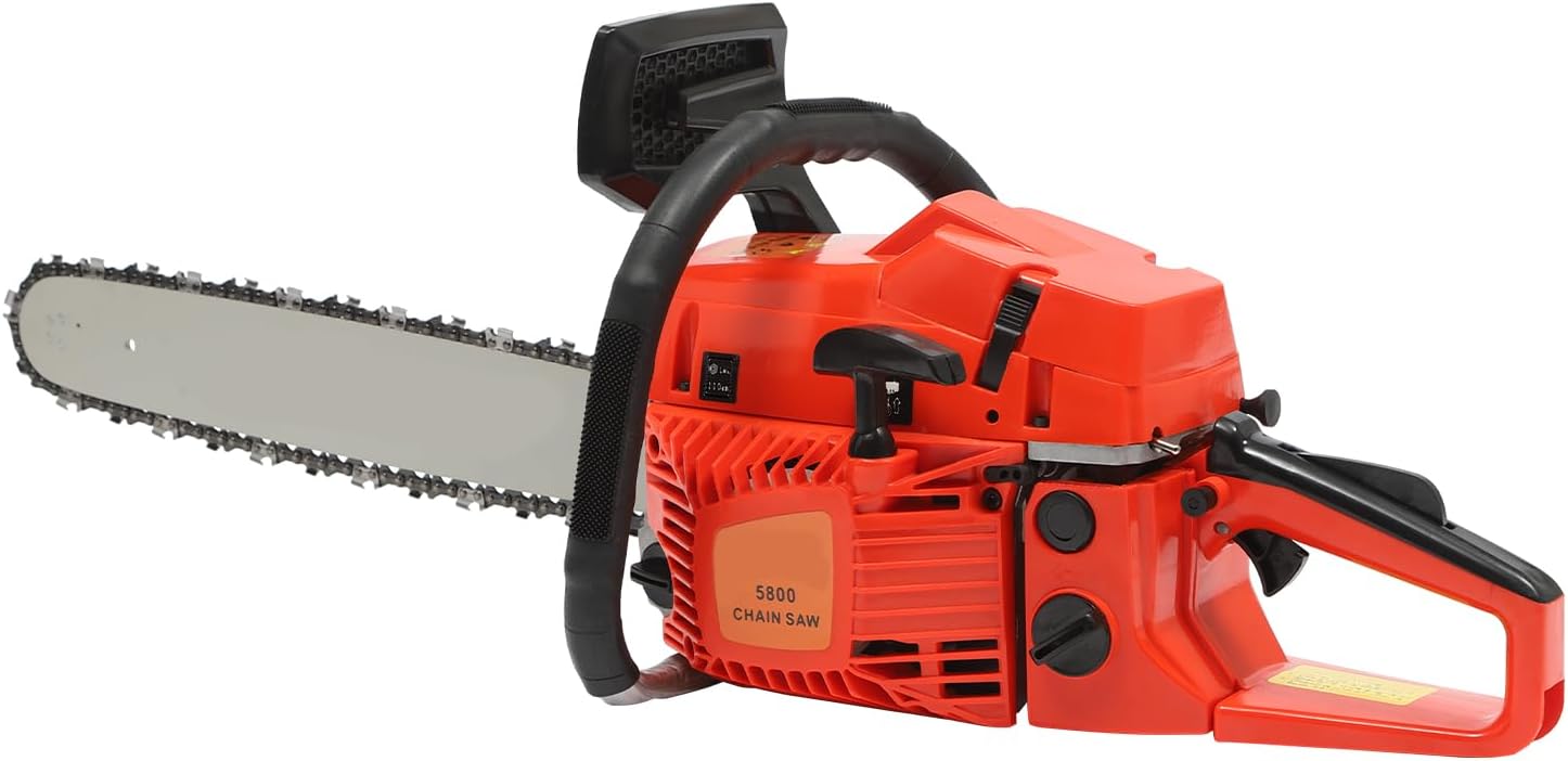 Gas Powered Chainsaw, 58CC 2 Stroke Gas Chainsaw Saws Lightweight Portable Little Saw Fast Cutting Labor-saving Gas Sawing Handheld Cutting Wood Chainsaw Logging Machine